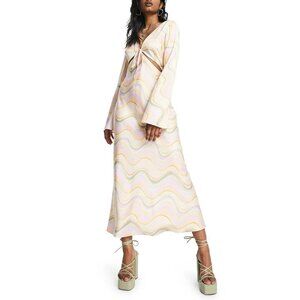 Topshop Womens Cutout Bell Sleeve Satin‎ Midi Dress in Marble Print Size 12